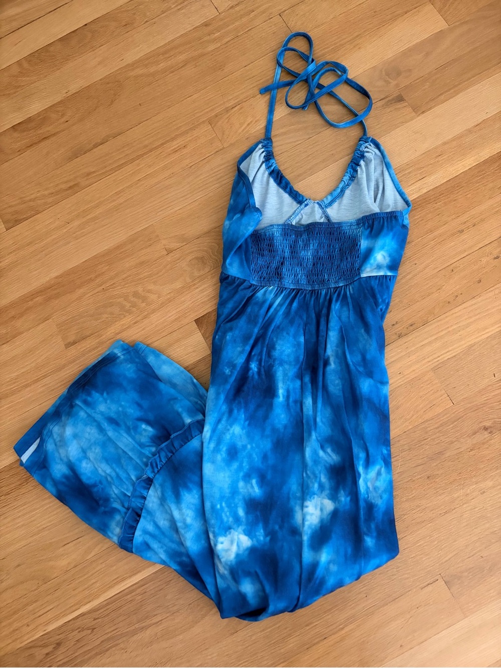 Cupshe Tie Dye & Ruffle Maxi Jersey Halter Tie Sun Dress in Blue&White/sz sm/EUC - Picture 10 of 13